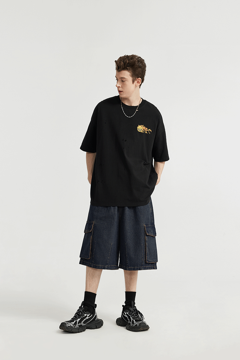 Pantaloncini di jeans cargo dal taglio ampio