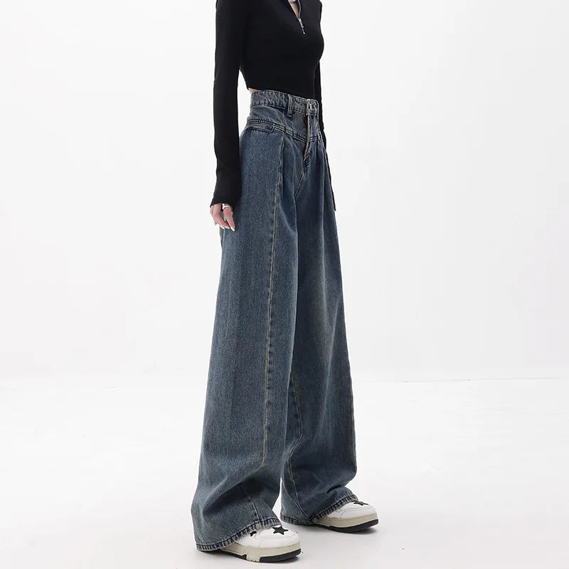 Jeans a vita alta con gamba ampia