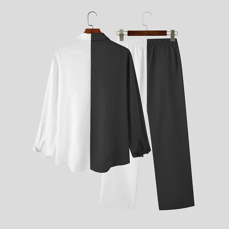 Camicia con revers e pantaloni con maniche lunghe e bottoni