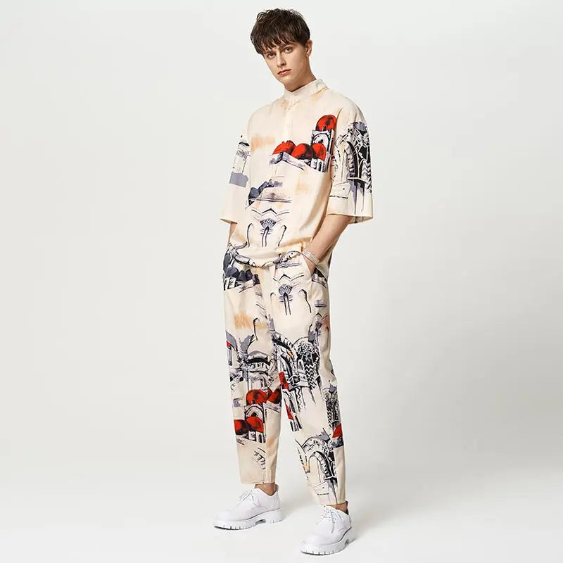 Camicia ampia e pantaloni con motivo