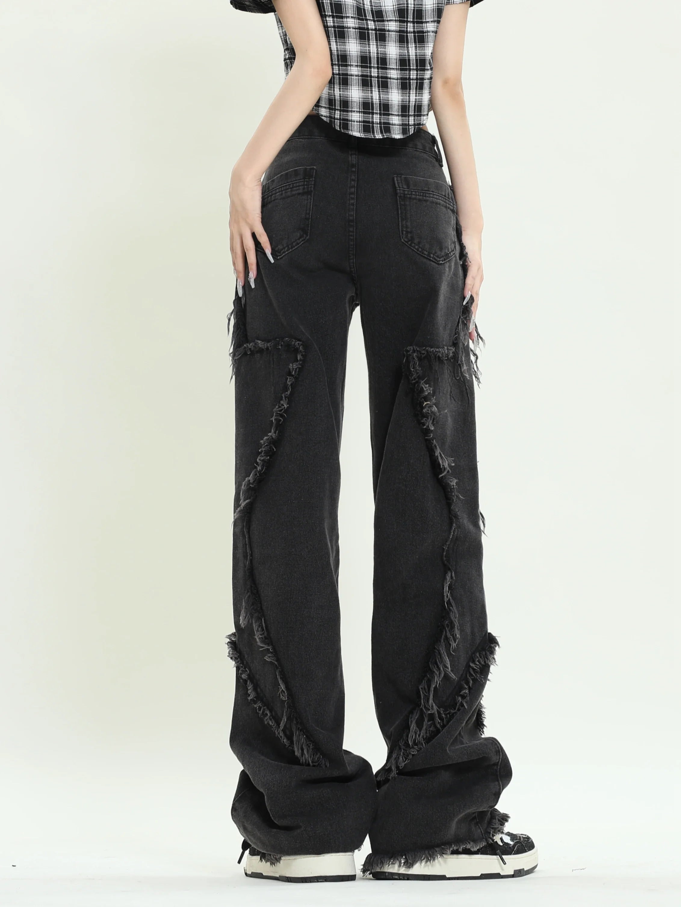 Jeans larghi neri con design a stella