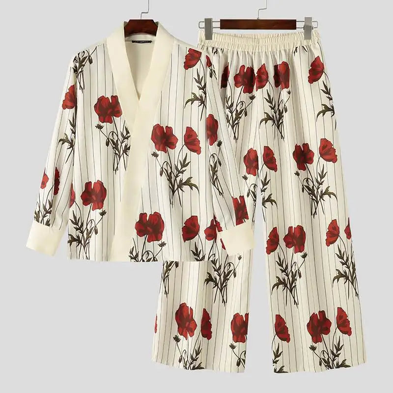 Camicia ampia con stampa floreale con maniche lunghe e pantaloni a gamba larga