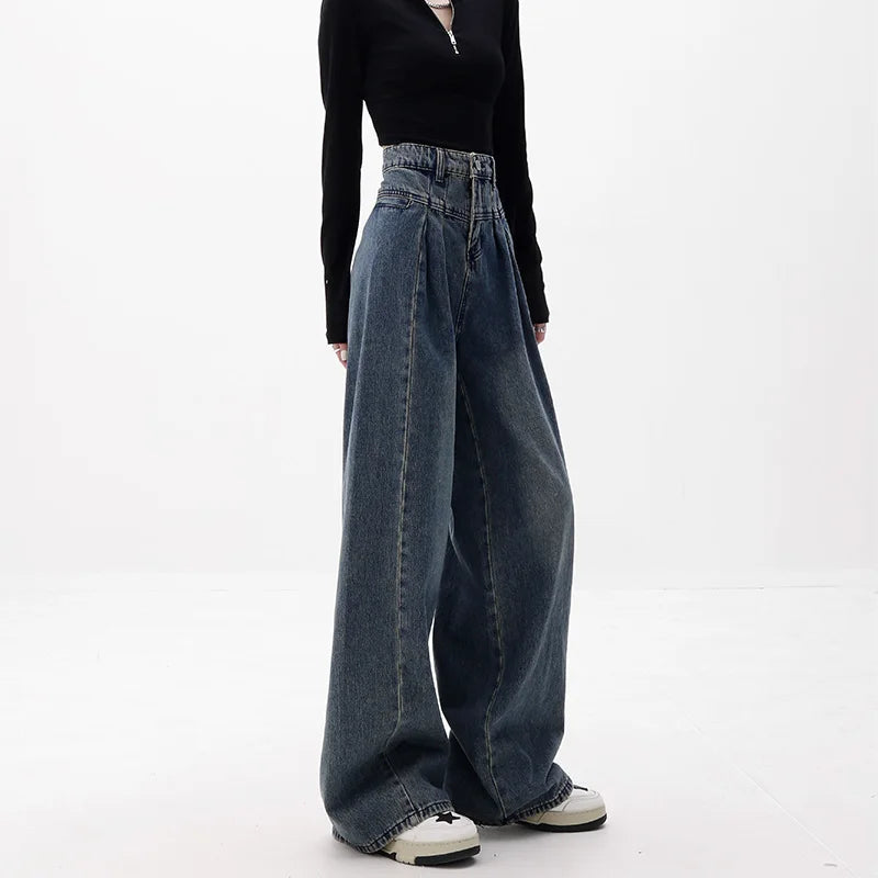 Jeans a vita alta con gamba ampia