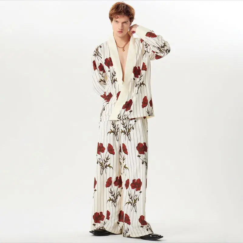 Camicia ampia con stampa floreale con maniche lunghe e pantaloni a gamba larga