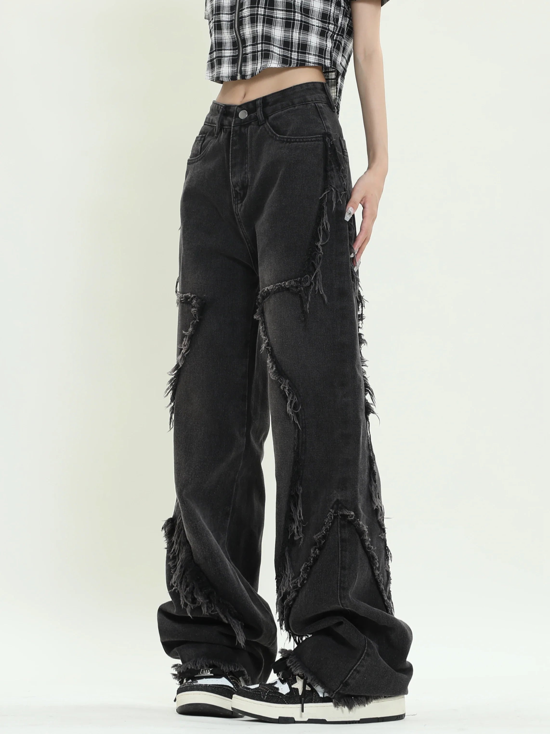 Jeans larghi neri con design a stella