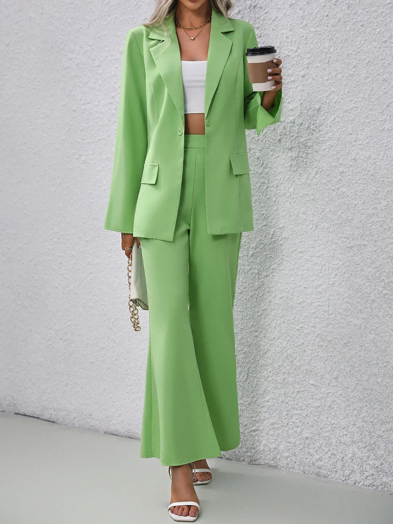 Giacca e pantaloni casual verdi da donna