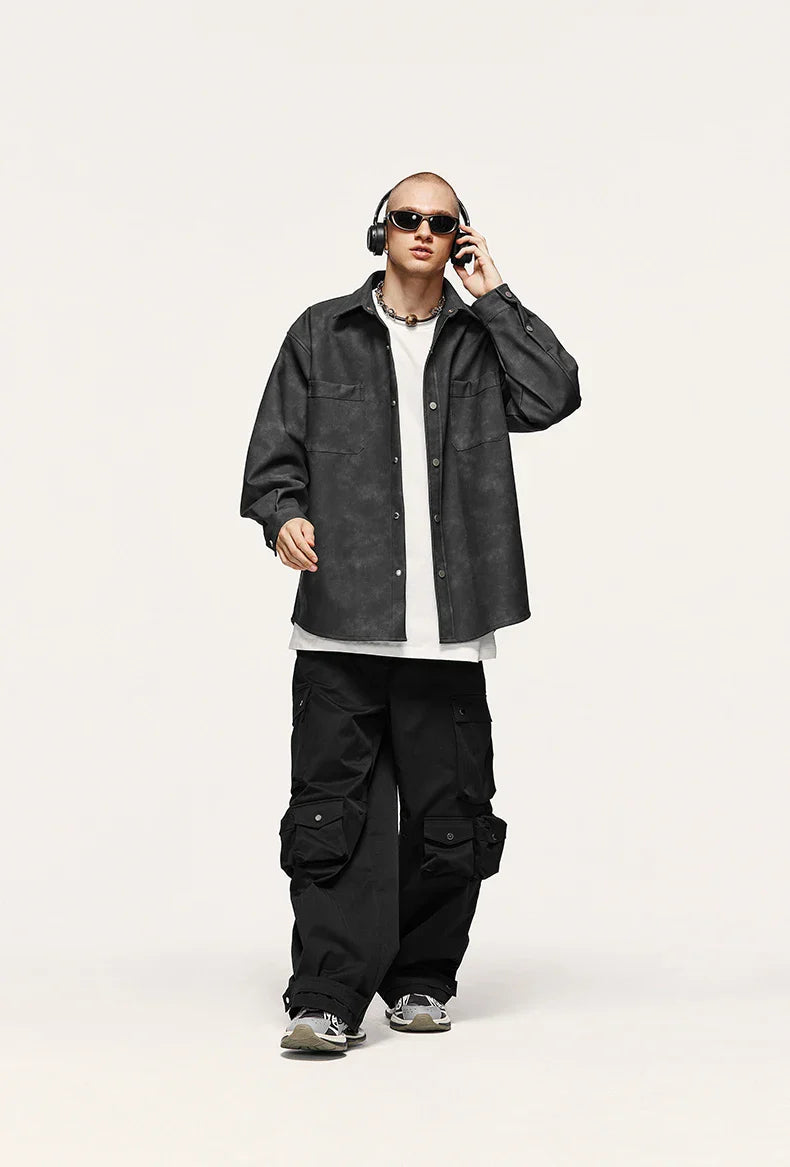 Giacca in pelle PU invecchiata