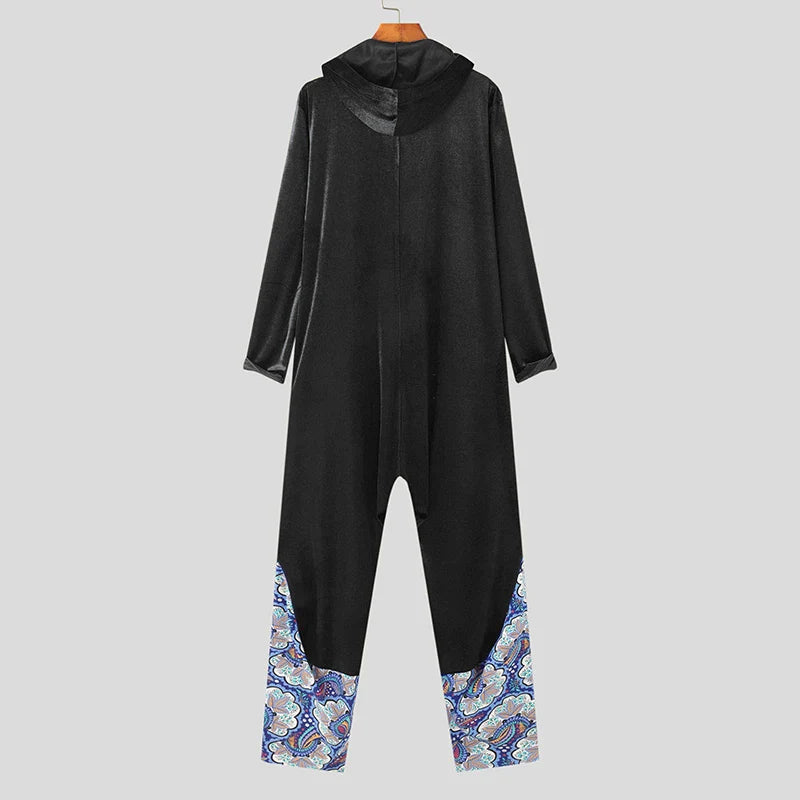 Tuta in velluto patchwork losse con cappuccio