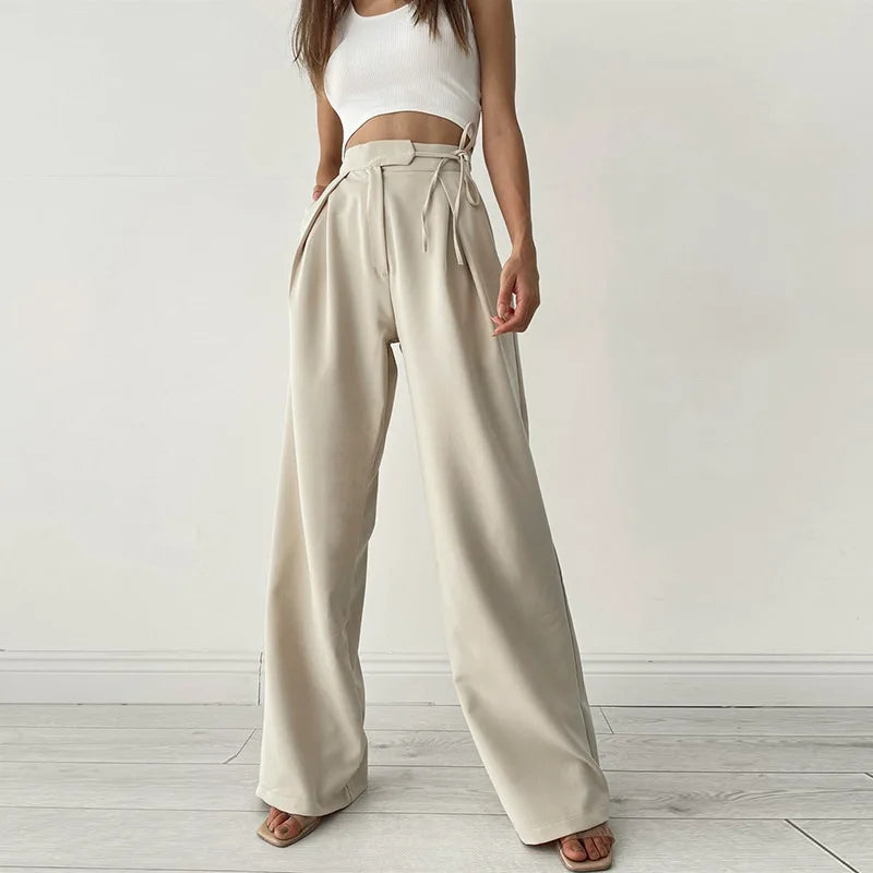 Pantaloni a gamba larga con nastro