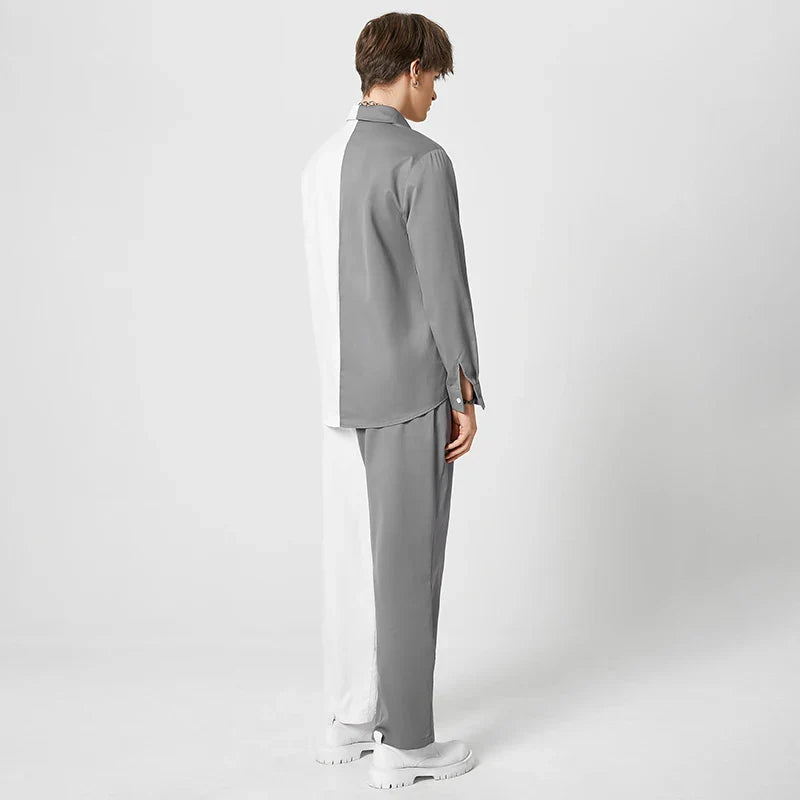 Camicia con revers e pantaloni con maniche lunghe e bottoni