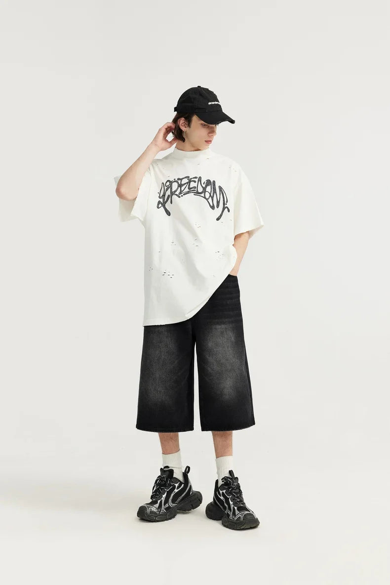 Shorts in jeans a gamba larga