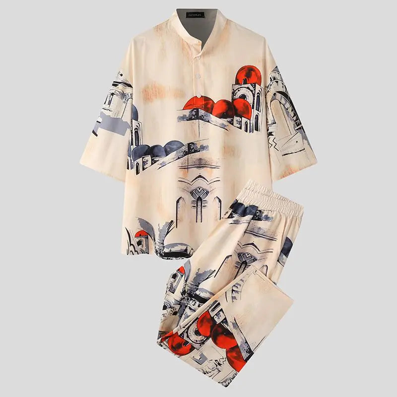 Camicia ampia e pantaloni con motivo