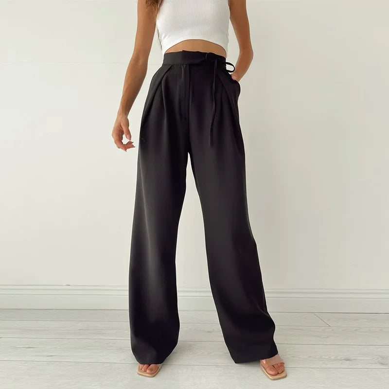 Pantaloni a gamba larga con nastro