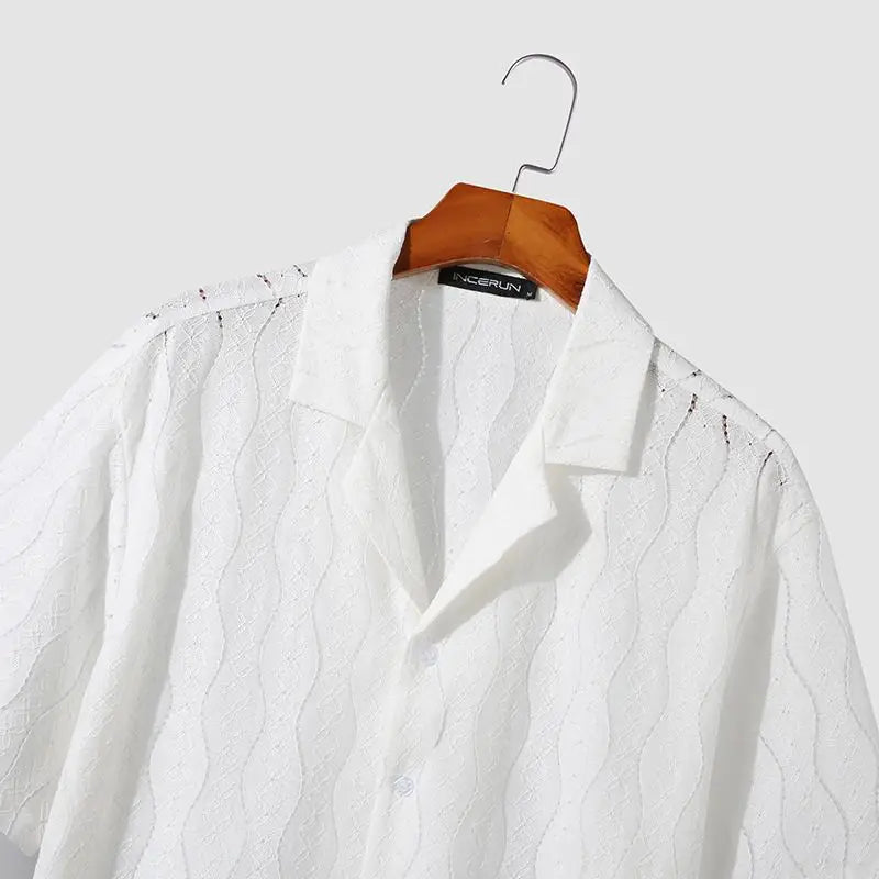 Camicia in pizzo con revers retr? e maniche corte