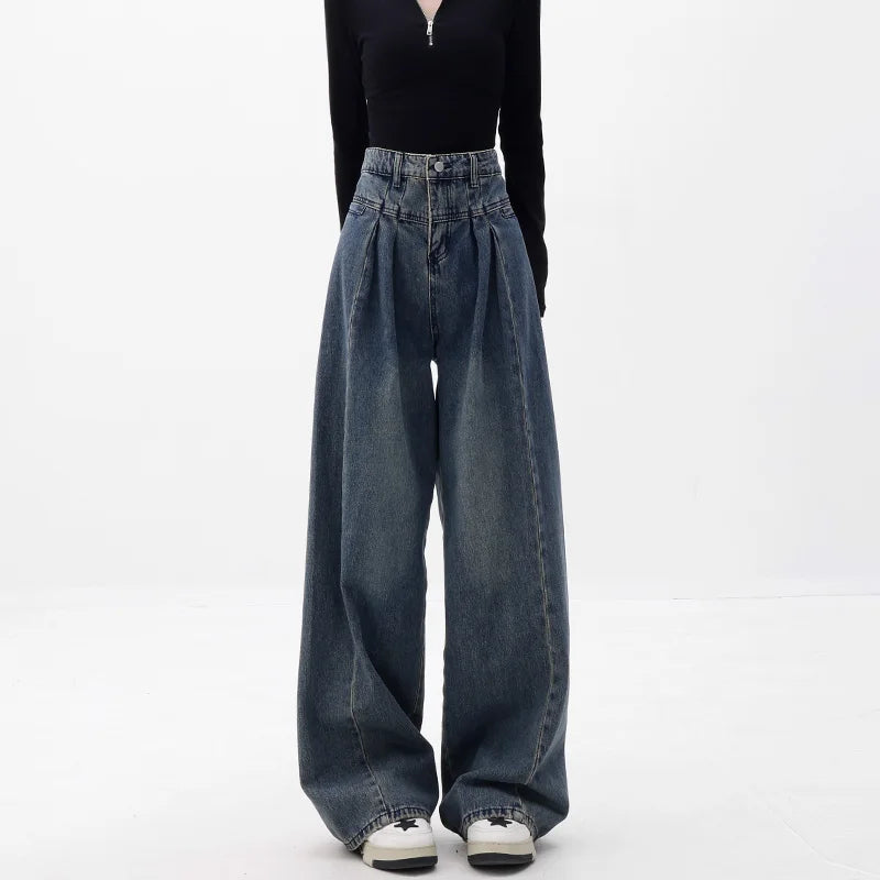 Jeans a vita alta con gamba ampia