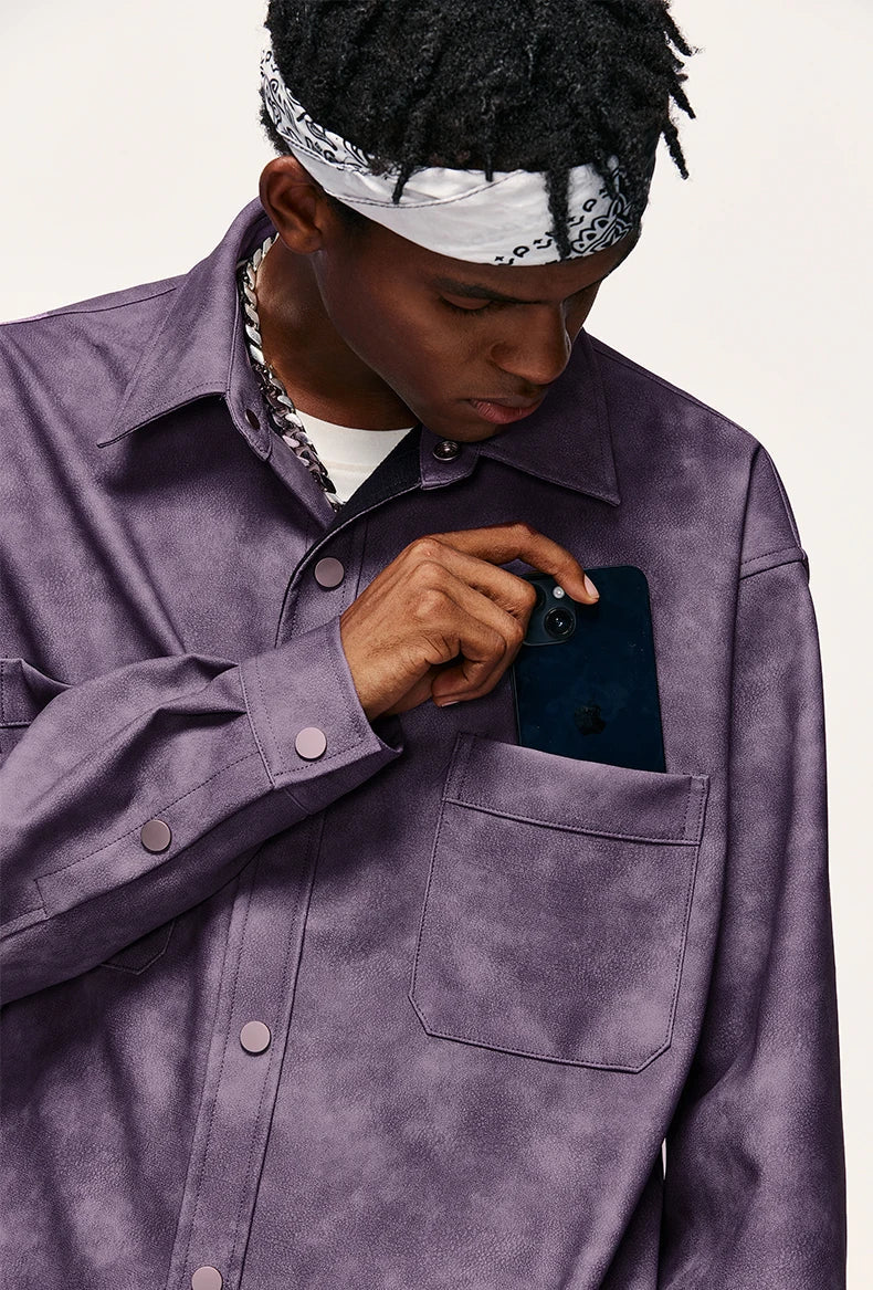 Giacca in pelle PU invecchiata