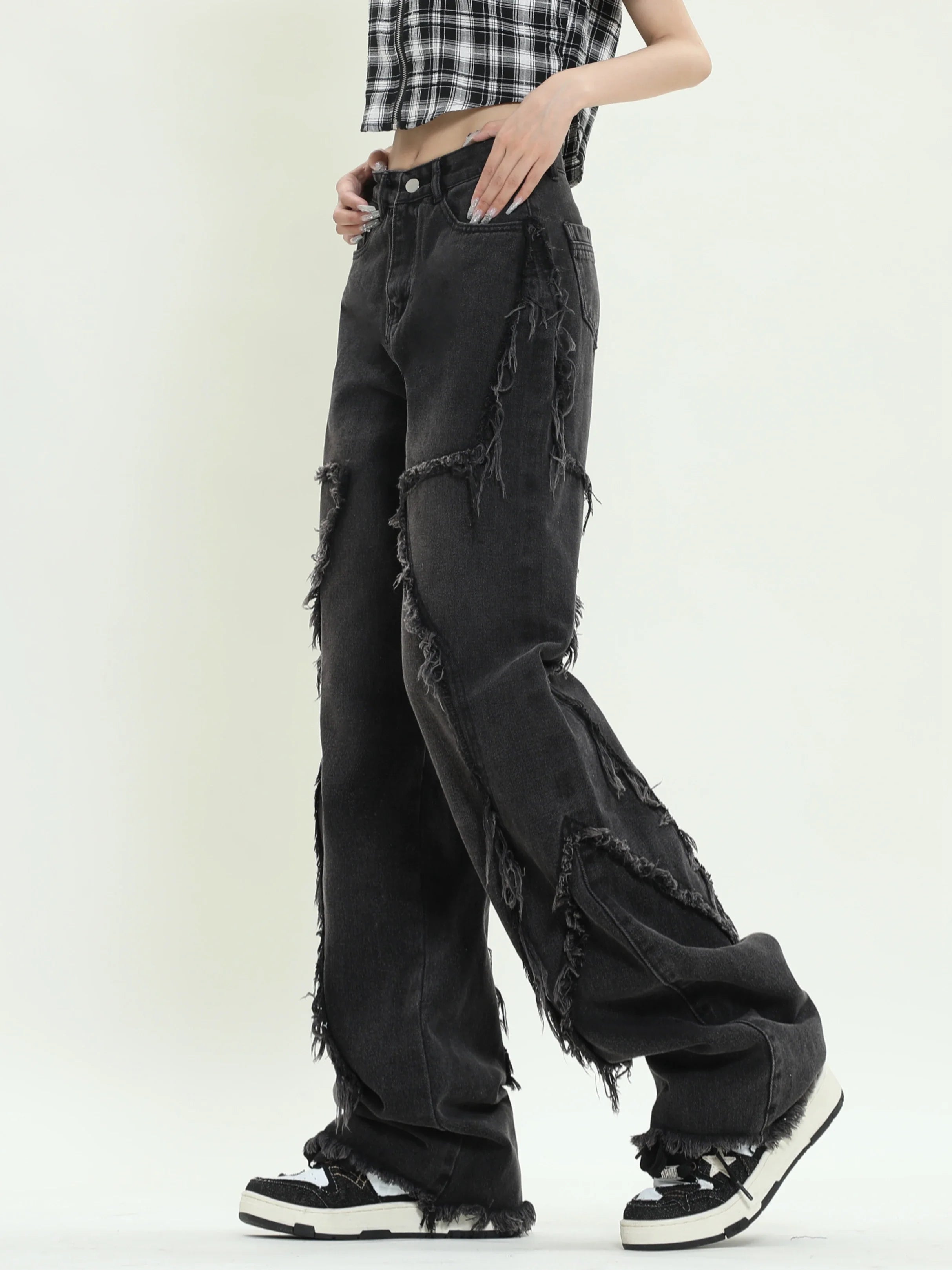 Jeans larghi neri con design a stella