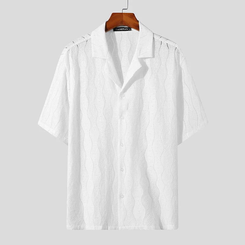 Camicia in pizzo con revers retr? e maniche corte
