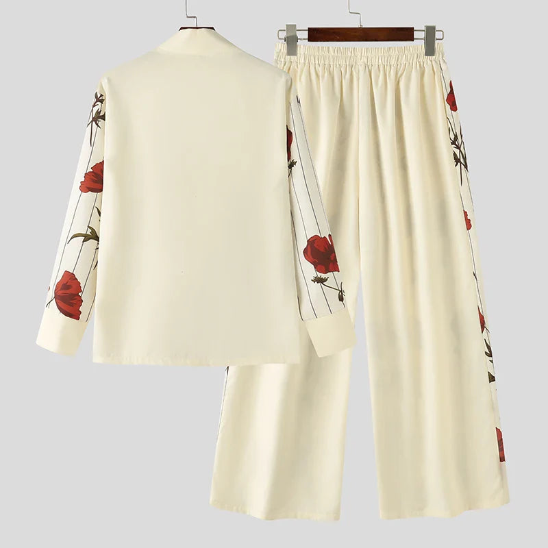 Camicia ampia con stampa floreale con maniche lunghe e pantaloni a gamba larga