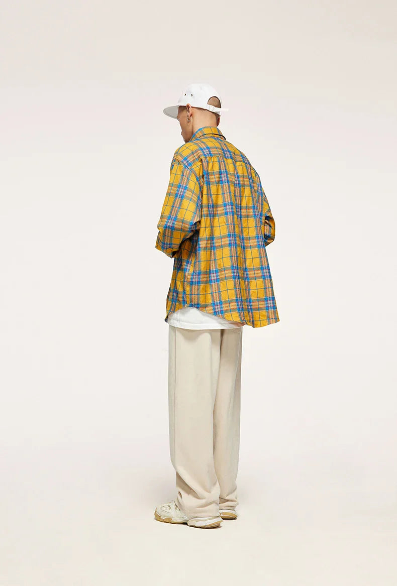 Camicia oversize a quadri colorblock