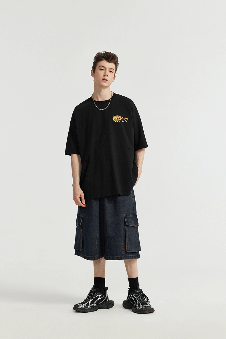 Pantaloncini di jeans cargo dal taglio ampio