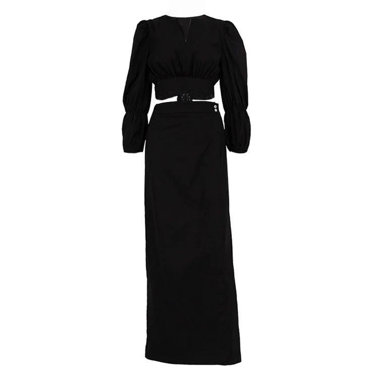 Set composto da camicia cropped e gonne lunghe a vita alta