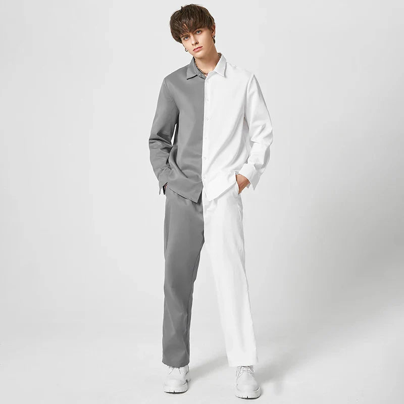 Camicia con revers e pantaloni con maniche lunghe e bottoni