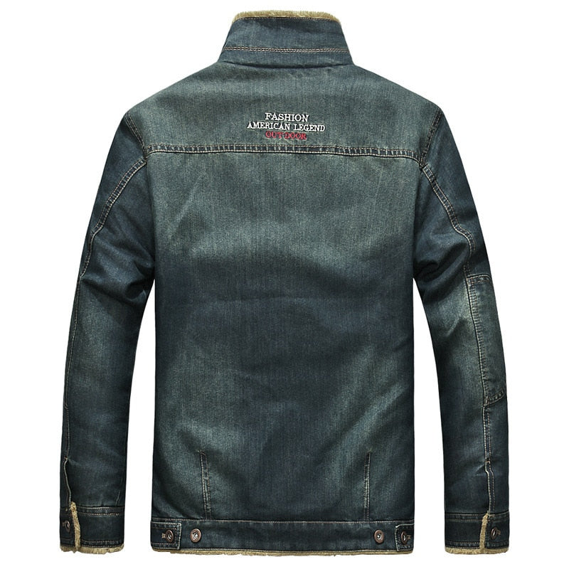 Giacca in denim da uomo, calda giacca a vento realizzata in lana