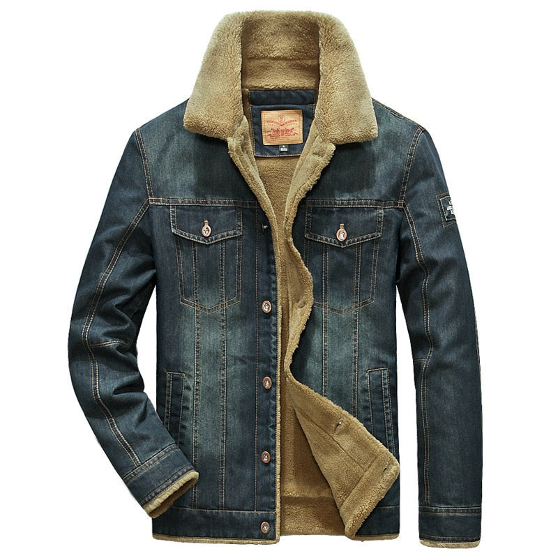 Giacca in denim da uomo, calda giacca a vento realizzata in lana