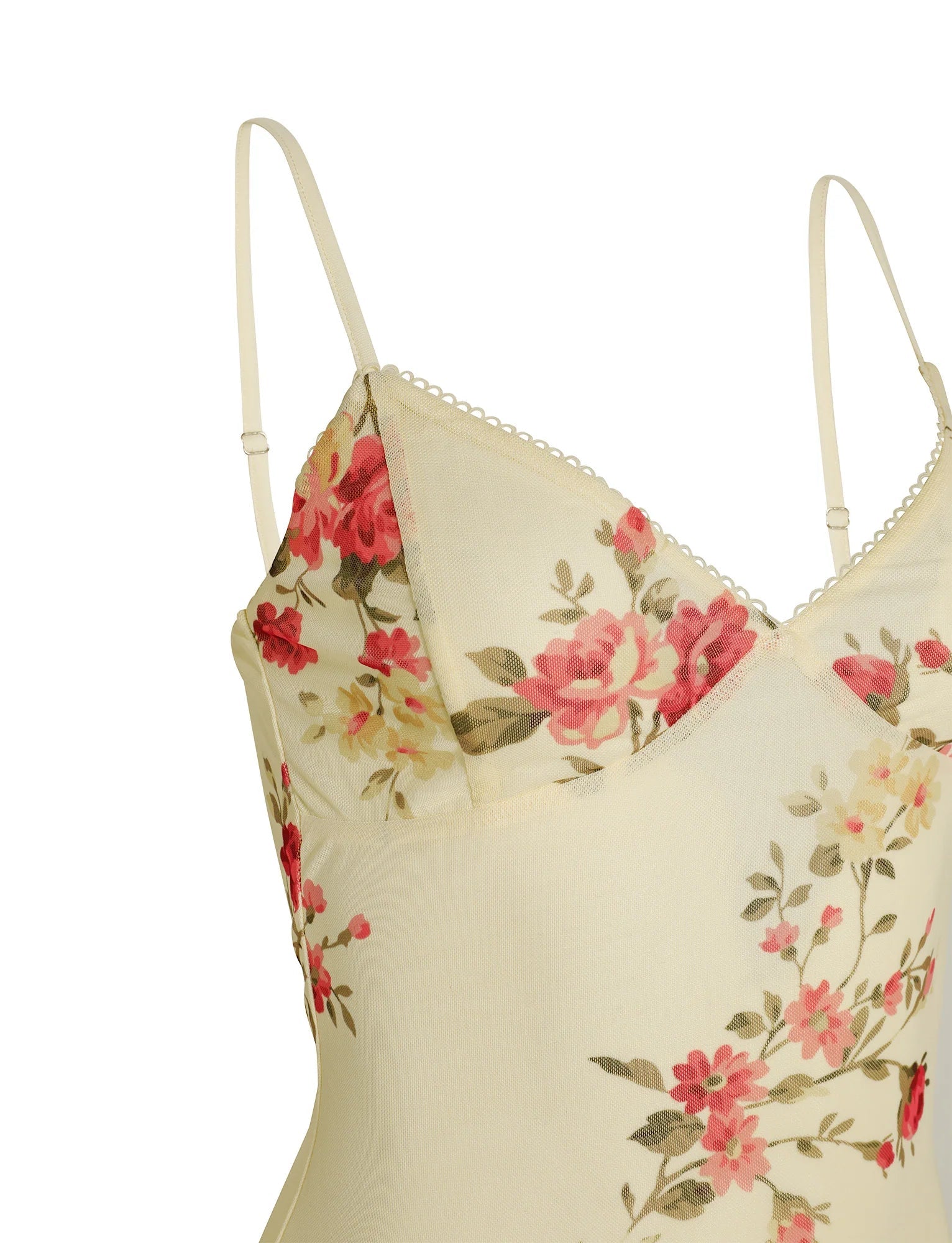 Vestito floreale in pizzo beige