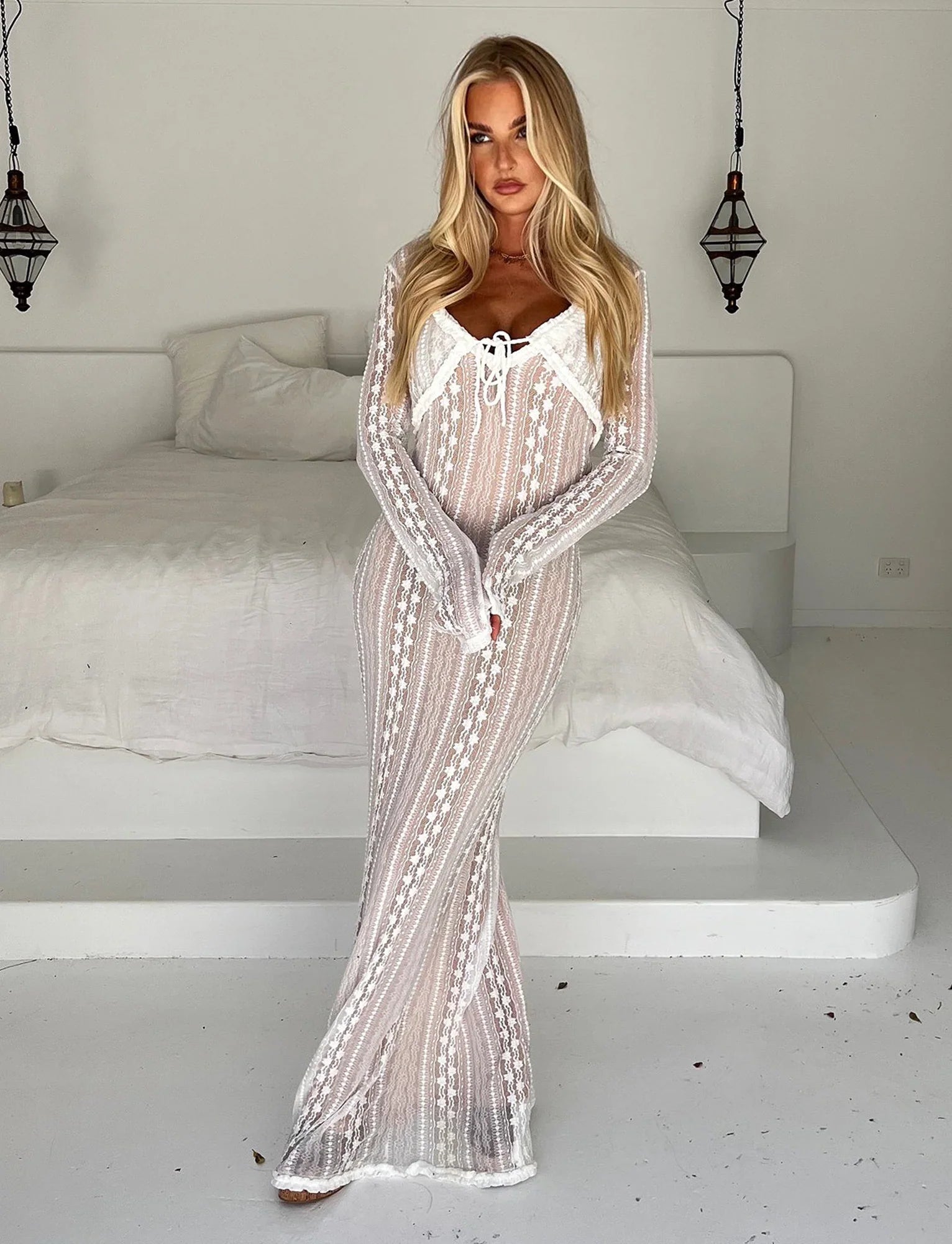 Vestito lungo bianco in due pezzi