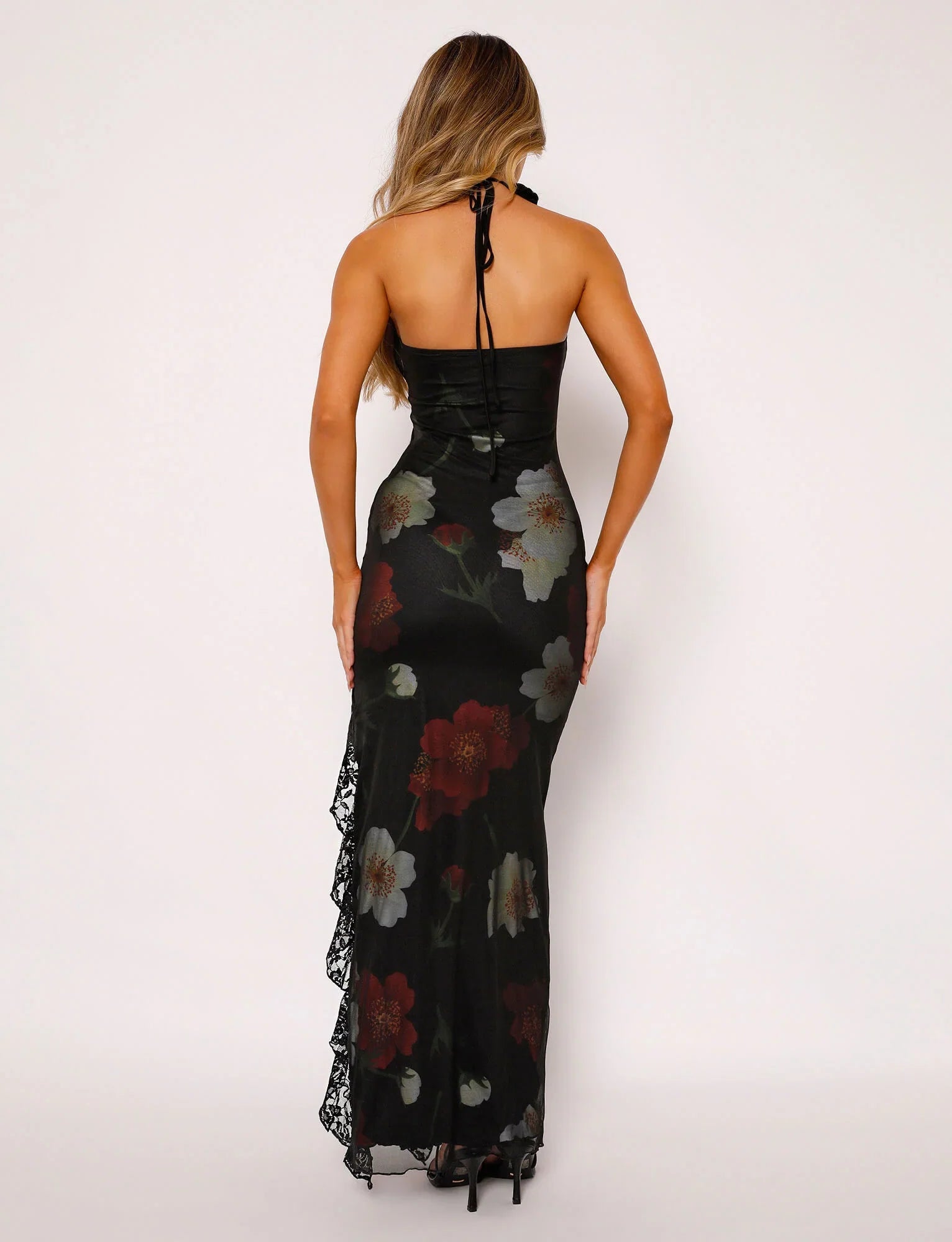 Vestito lungo nero rosa
