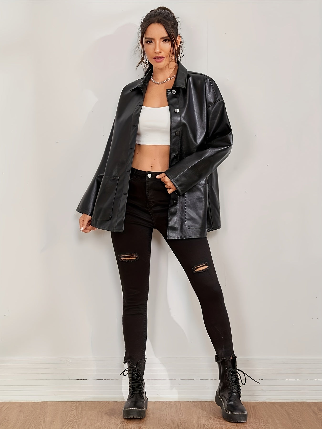 Giacca in pelle nera da donna