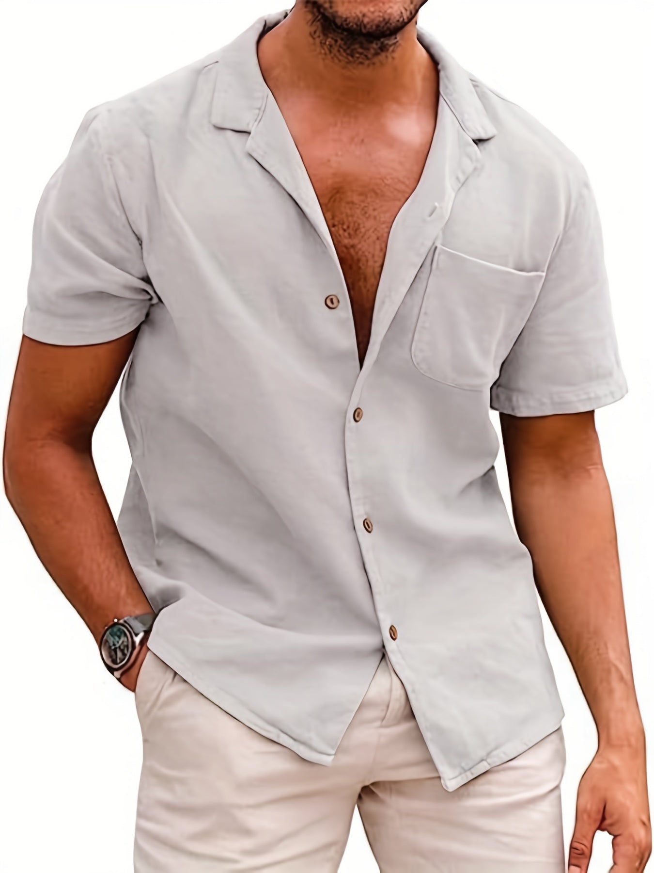 Camicia ampia casual, leggermente elasticizzata con maniche corte e risvolti