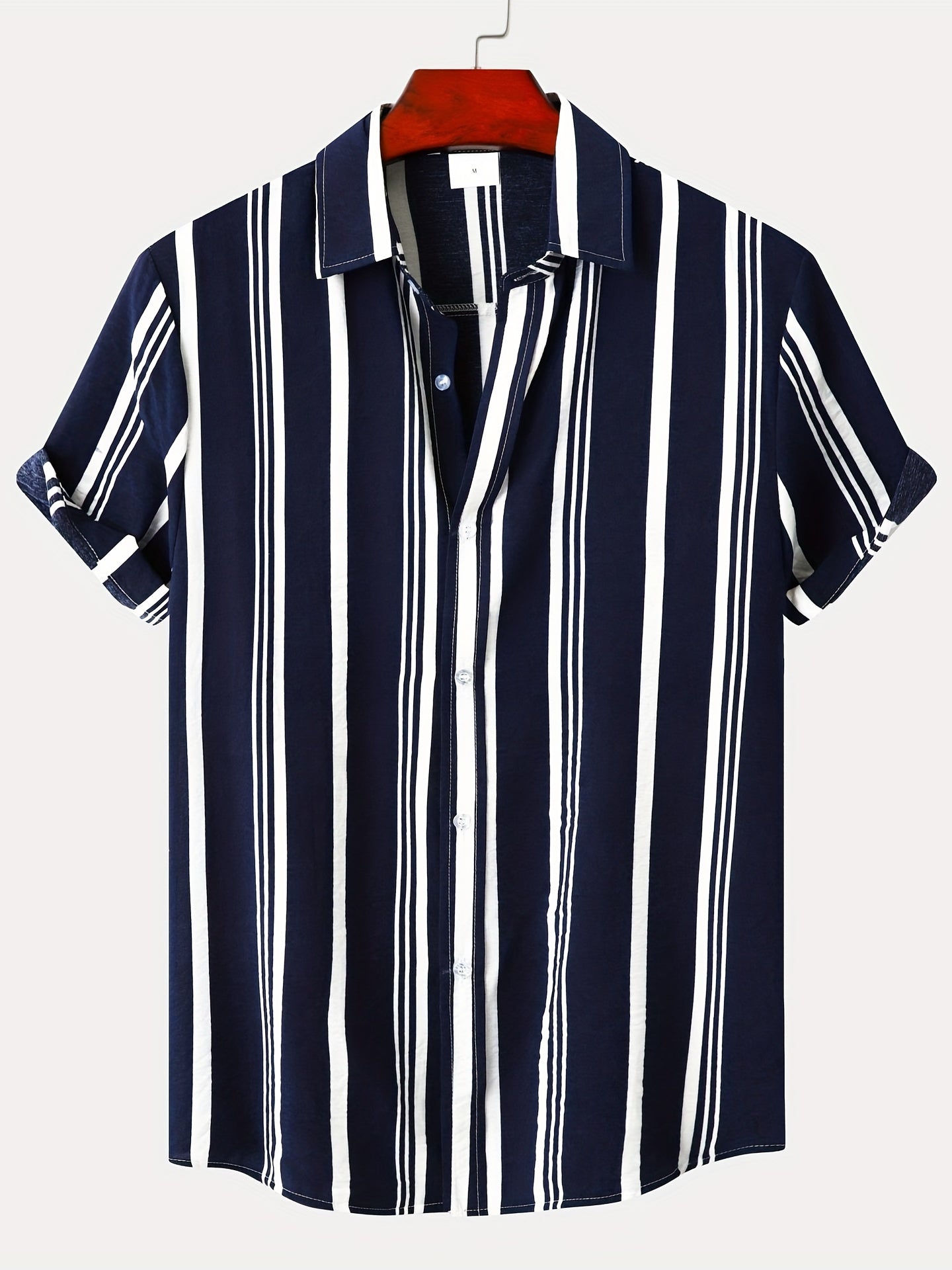 Camicia casual da uomo a maniche corte sottili con risvolto con motivo a righe