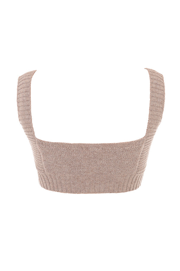 Cardigan Barley a grana grossa realizzato in lana naturale con bralette e leggings