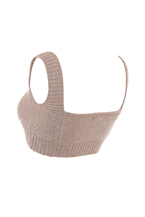 Cardigan Barley a grana grossa realizzato in lana naturale con bralette e leggings