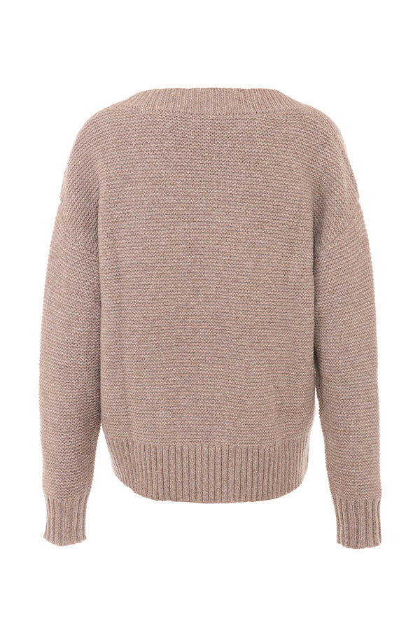 Cardigan Barley a grana grossa realizzato in lana naturale con bralette e leggings