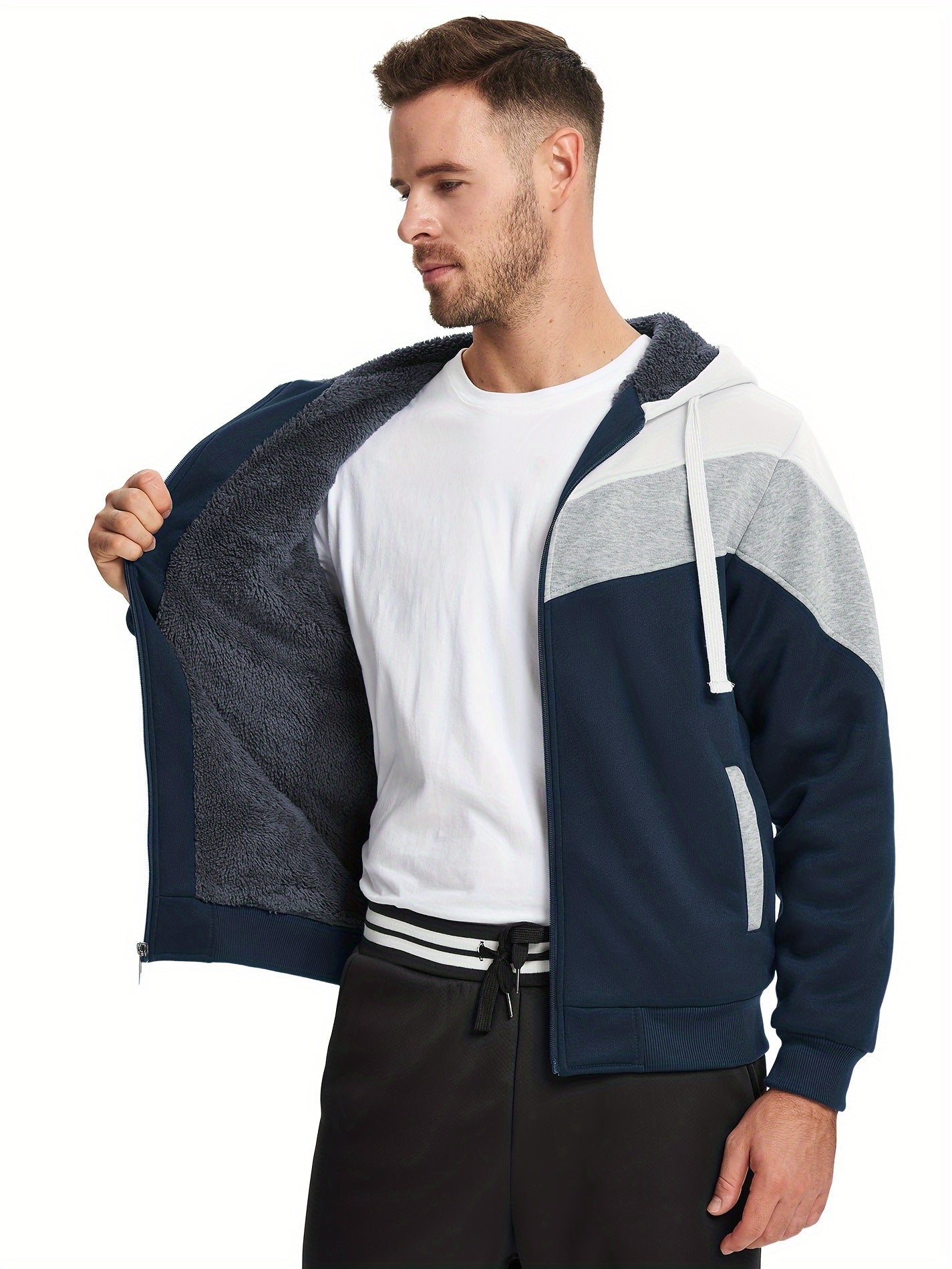 Felpa con cappuccio versatile in pelliccia da uomo