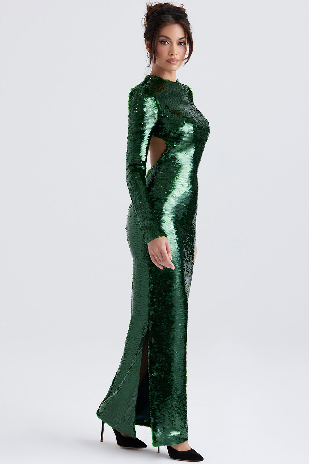 Maxi vestito verde pino con paillettes