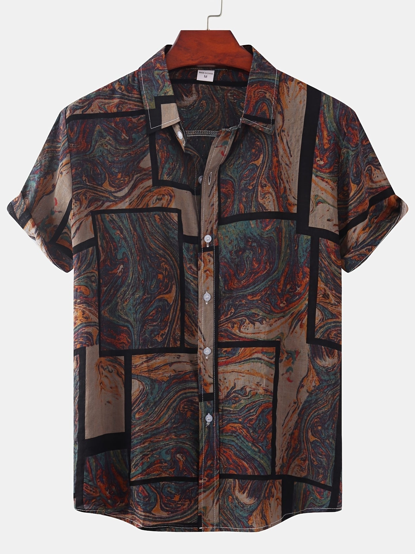 Camicia in cotone con grafica quadrata e maniche corte per l'estate