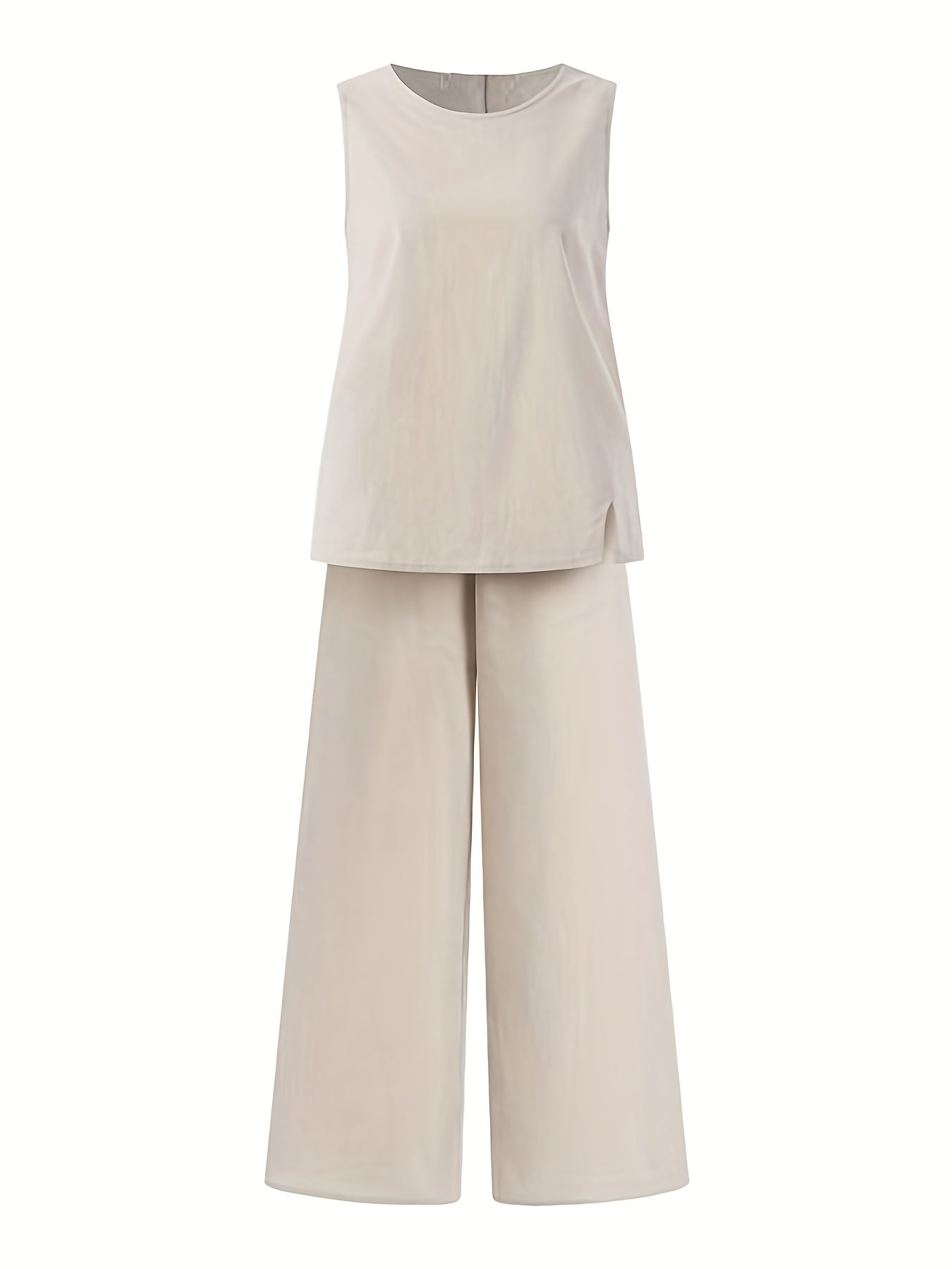 Canotta beige senza maniche e pantaloni a gamba larga