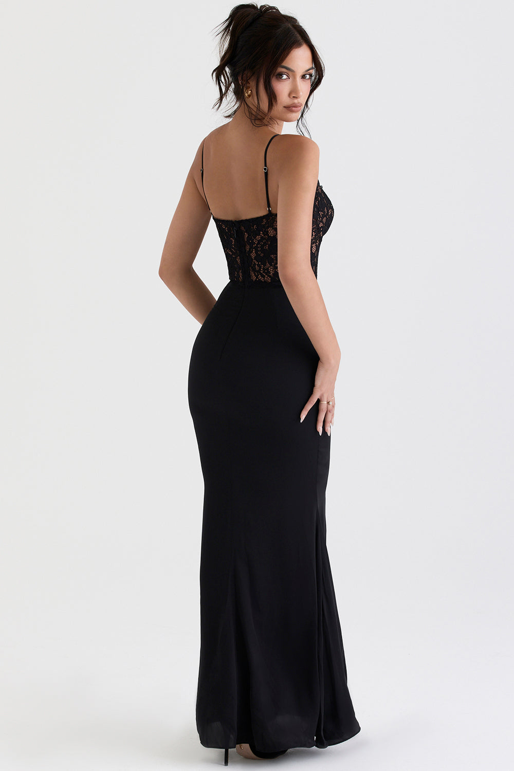 Abito lungo con corsetto nero