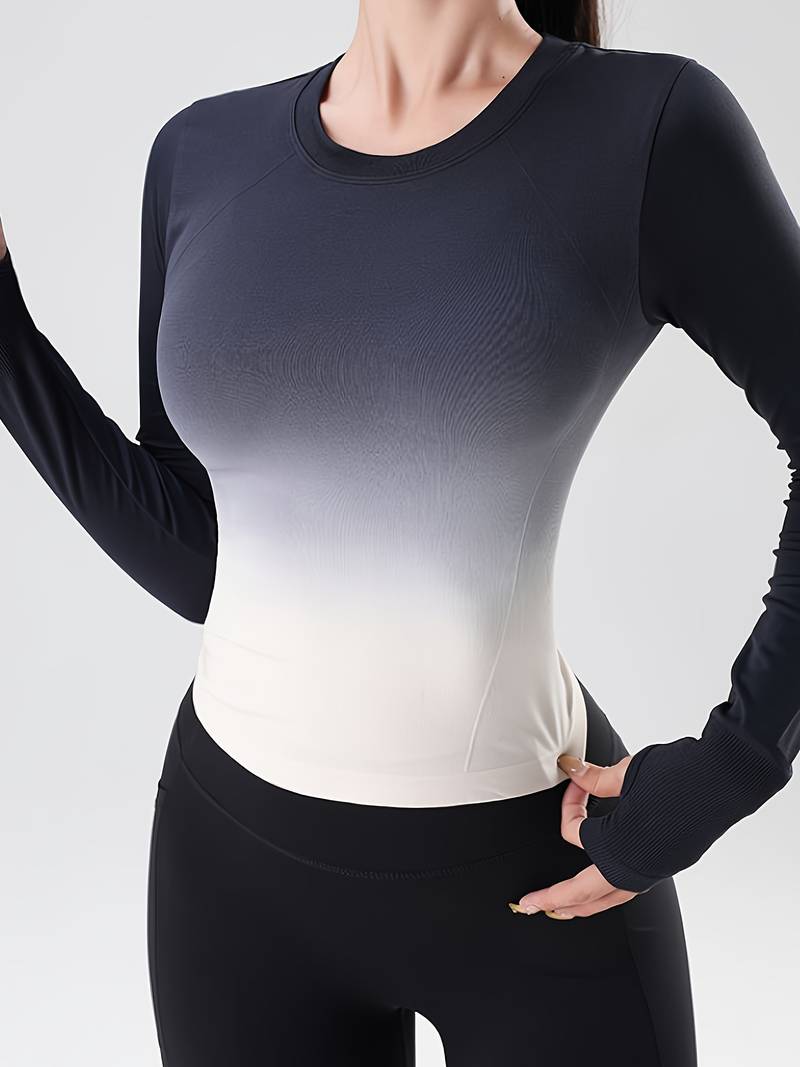 Top sportivo a manica lunga con sfumatura di colore