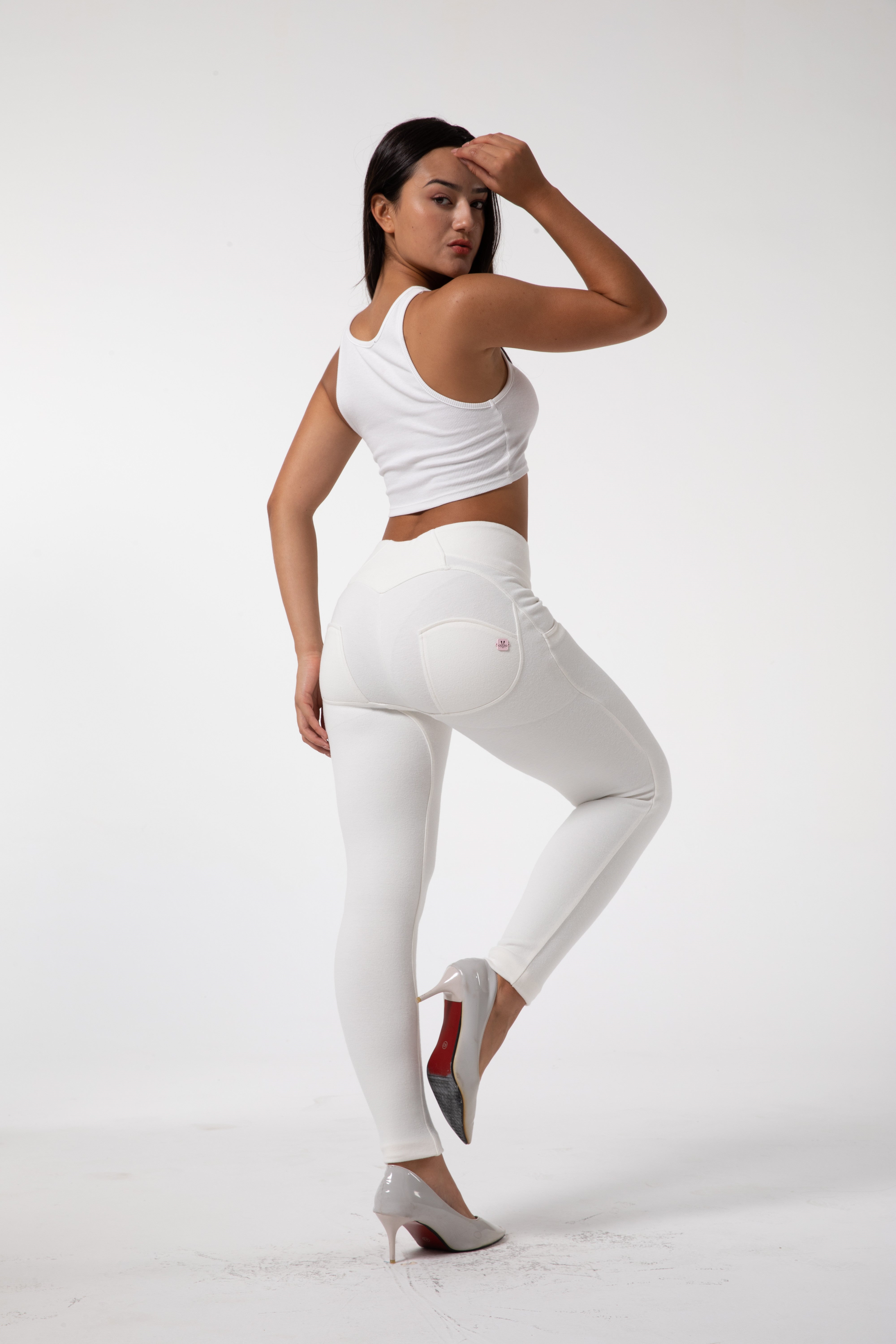 Leggings bianchi attillati a vita alta