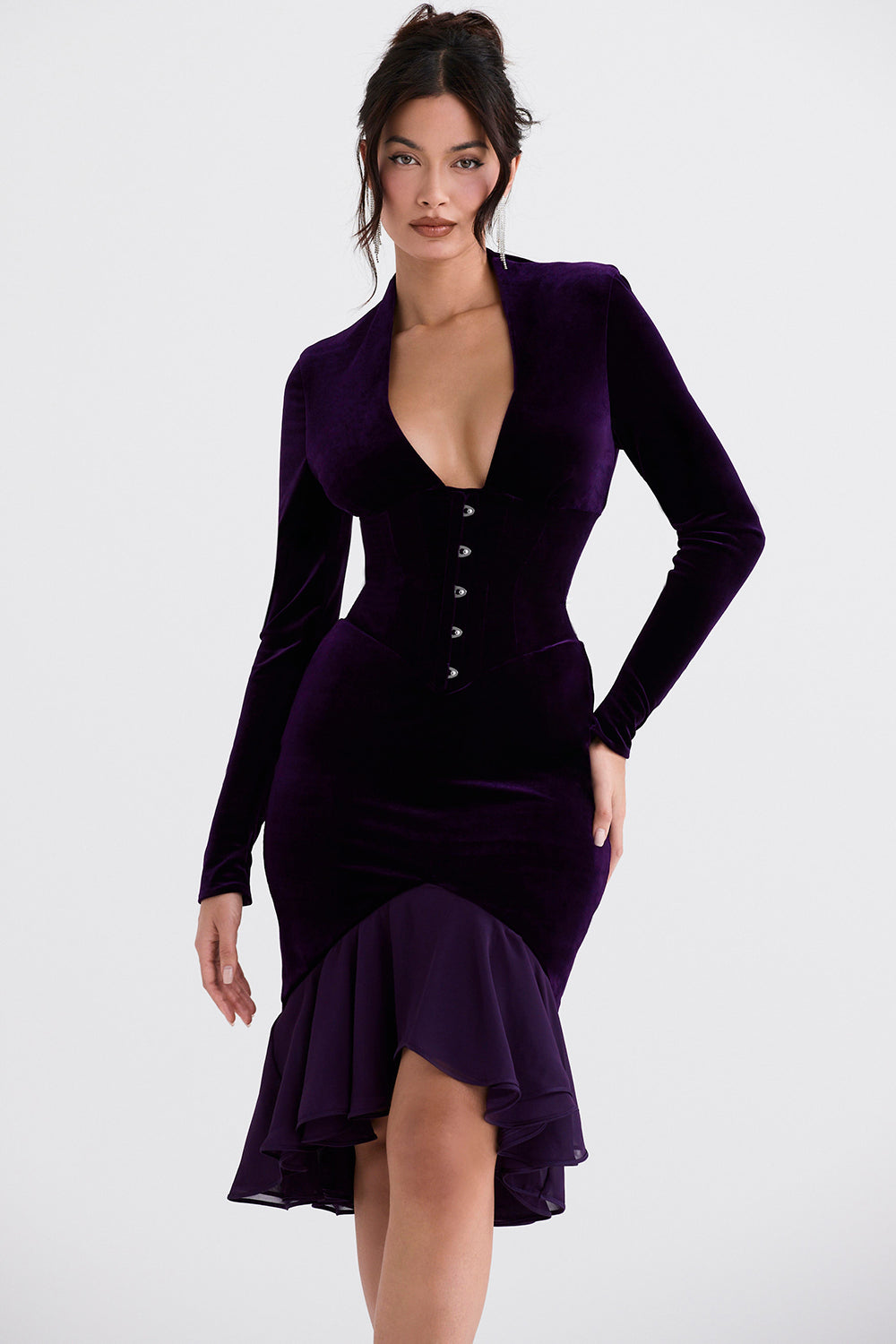 Abito a corsetto in velluto viola scuro