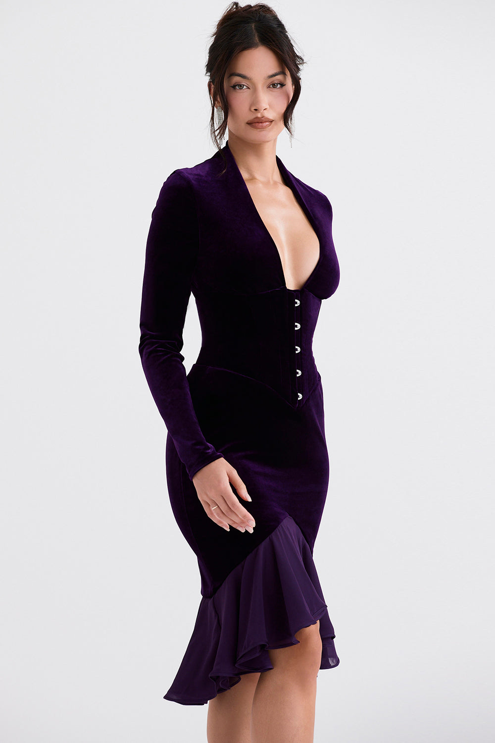Abito a corsetto in velluto viola scuro