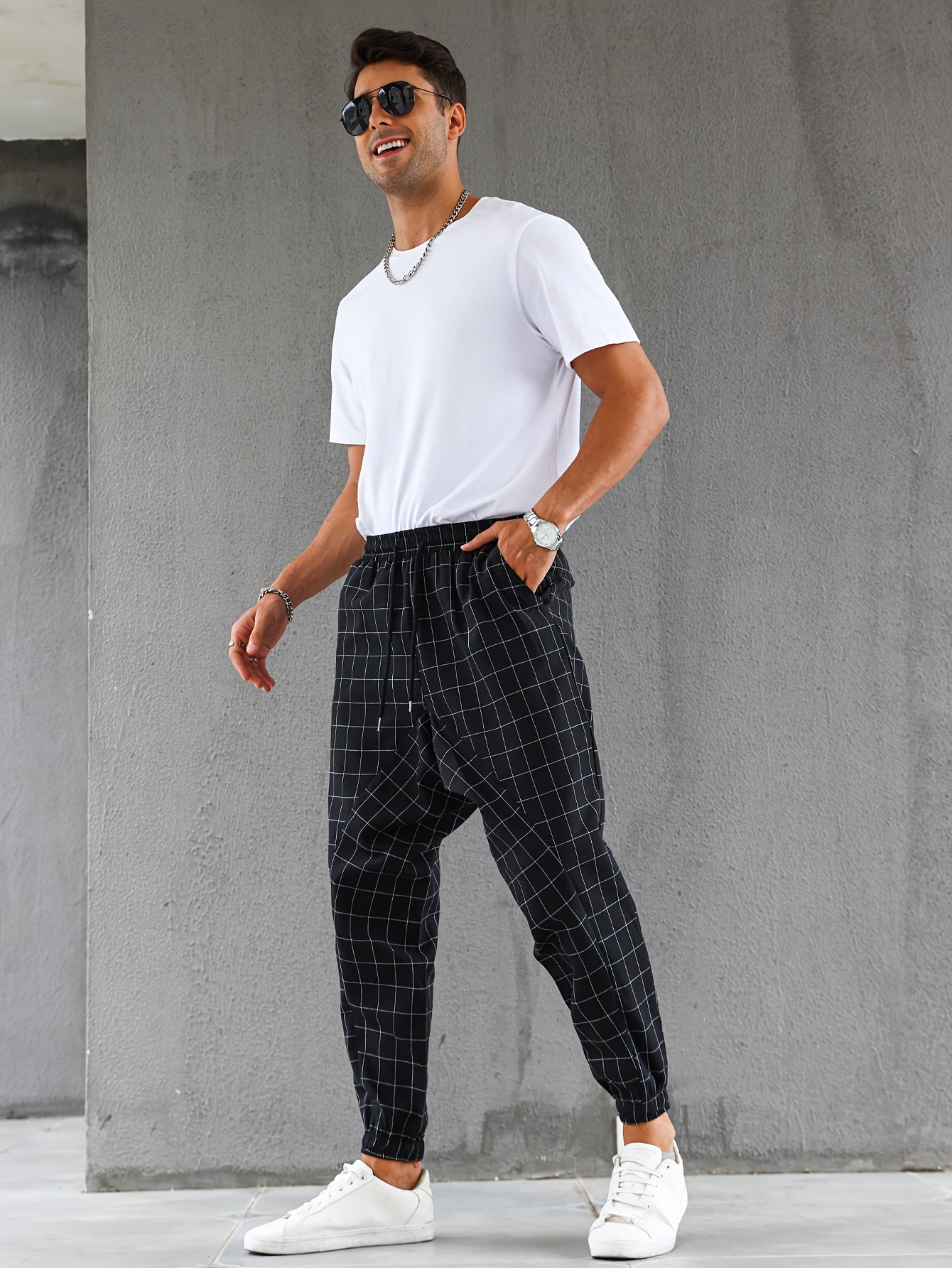 Pantaloni da jogging a quadri con coulisse