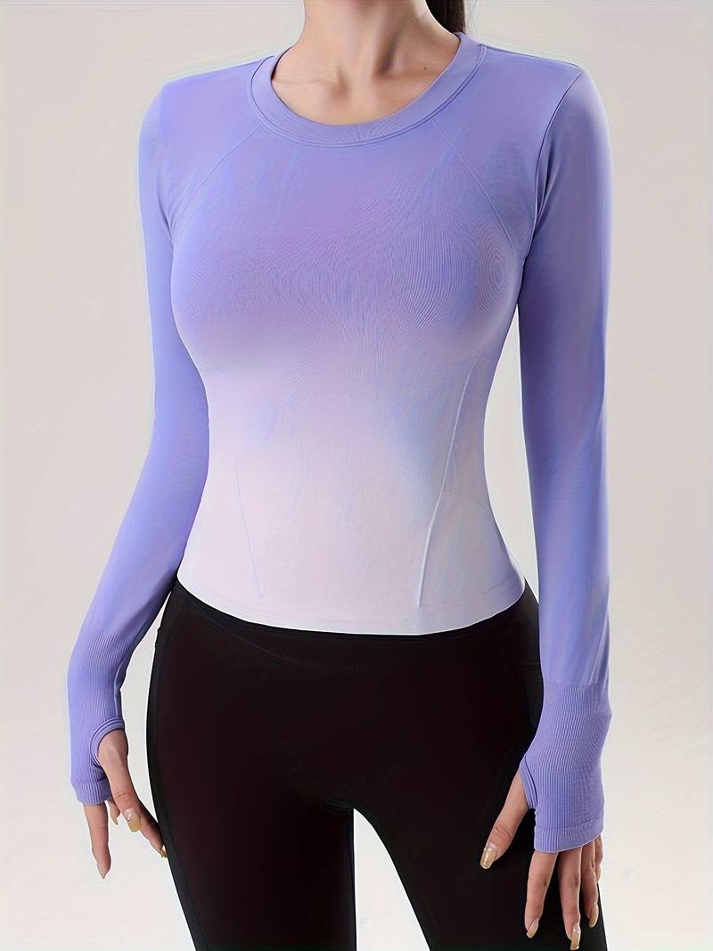 Top sportivo a manica lunga con sfumatura di colore
