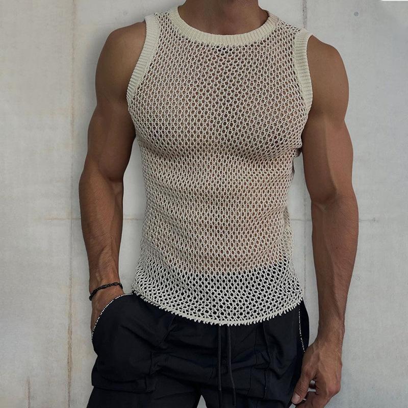 Cardigan traslucido senza maniche in maglia cava
